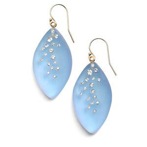 Alexis Bittar Medium Crystal Dust iridescent Light Blue Lucite leaf Earrings
